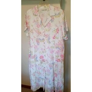 Vintage Jane Ashley Linen Blend Maxi Dress Women's Size 2X Yellow Pink‎ Floral